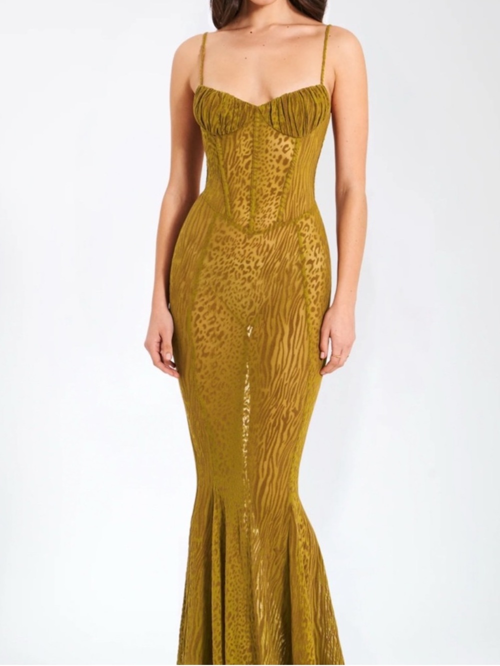Miss Cirlce Olive Green Sculpted Mermaid Evening Dress